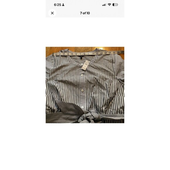 TALBOTS Women’s 10 Gray White Daisy Stripe Long Sleeve Belted Shirt Dress NEW - Picture 7 of 10